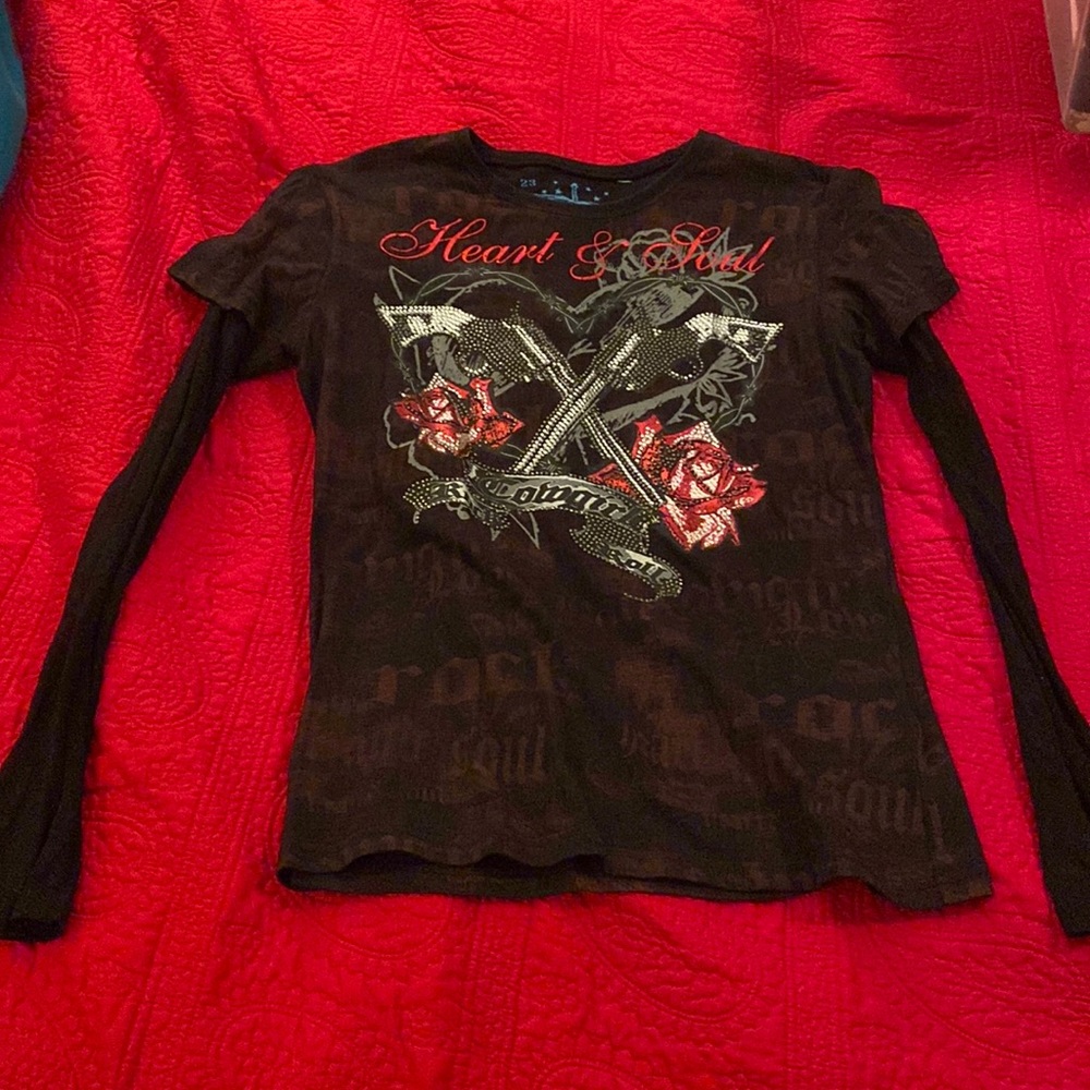 Black large rock & roll cowgirl long sleeve shirt